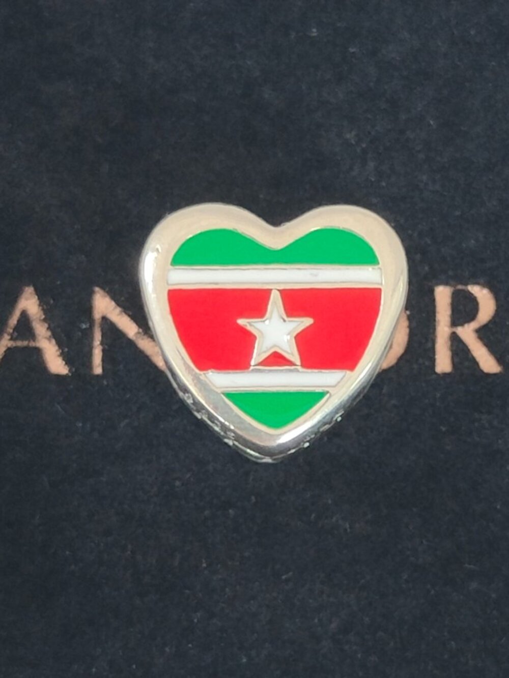 Pandora Suriname Flag Heart Charm Bead with box